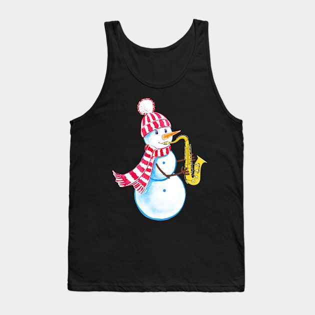 Saxophone Snowman Funny Musical Instrument Tank Top by TeeSky